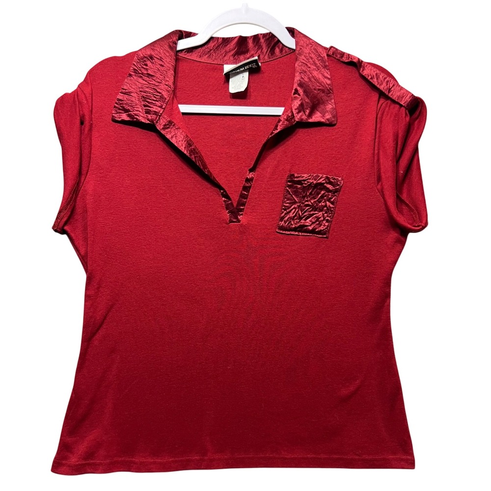 Vintage Y2K Fashion Bug Red Polo Shirt Acetate Trim Short Sleeve Top XL 90s USA